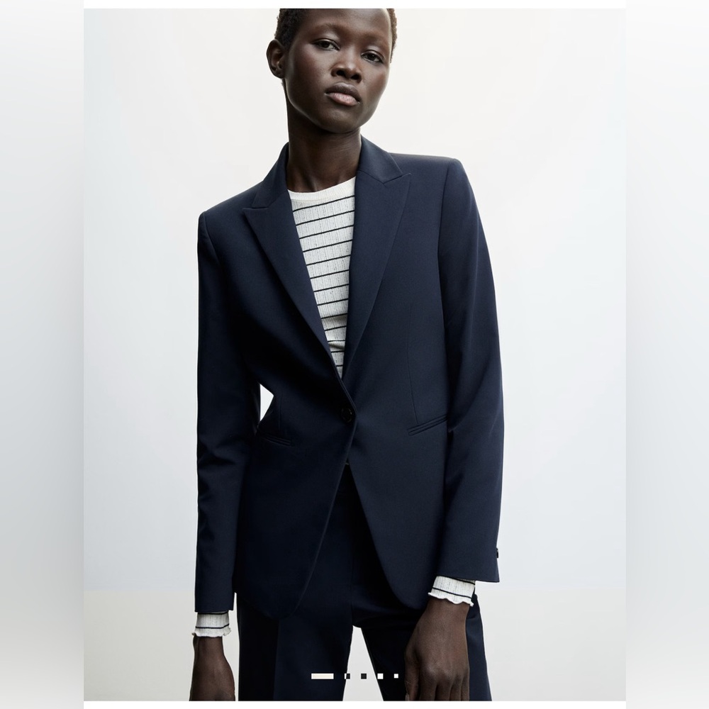 Mango Navy One-Button Blazer